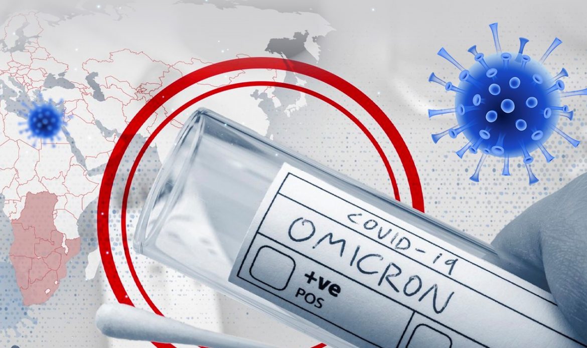 This image shows a Covid-19 test tube with a label ritled Omicron
